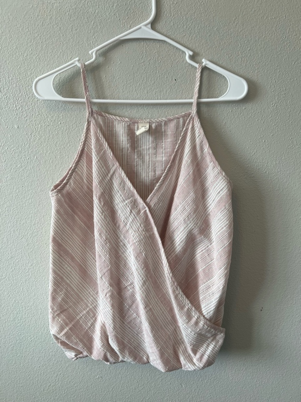 Anthropologie Lazy Sundays Crossover Wrap Bubble Tank Top 100% Cotton Baby Pink